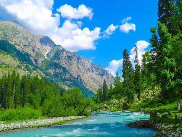 Turquoise river and forested mountains in Kumrat valley, Upper Dir